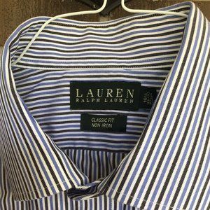 Ralph Lauren Blue White Gray Striped Shirt, 16.5